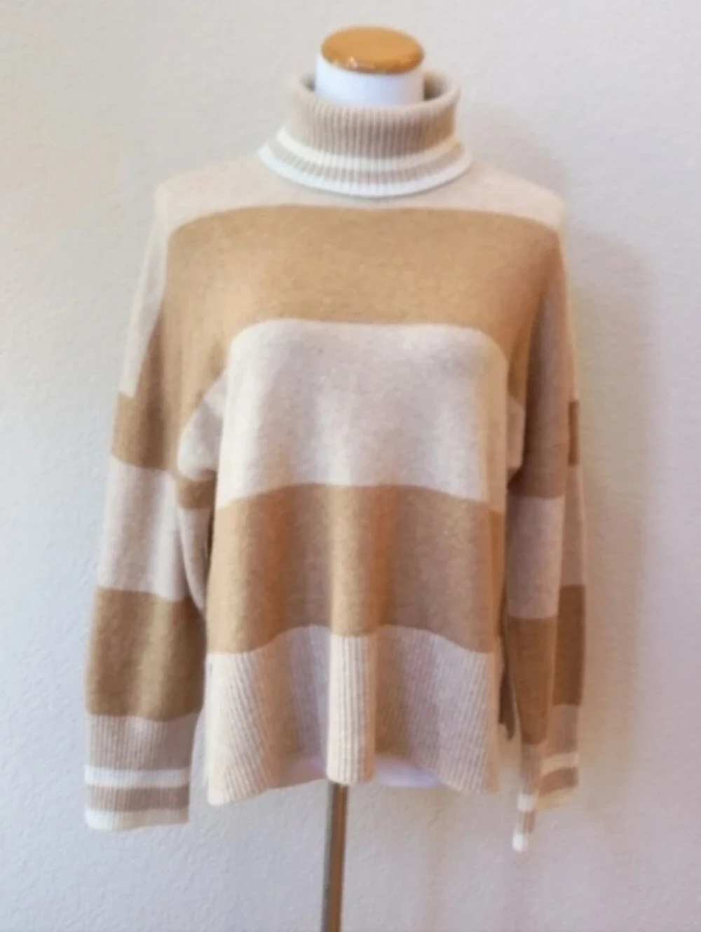 J. Crew tan striped partial wool and alpaca blend turtleneck sweater